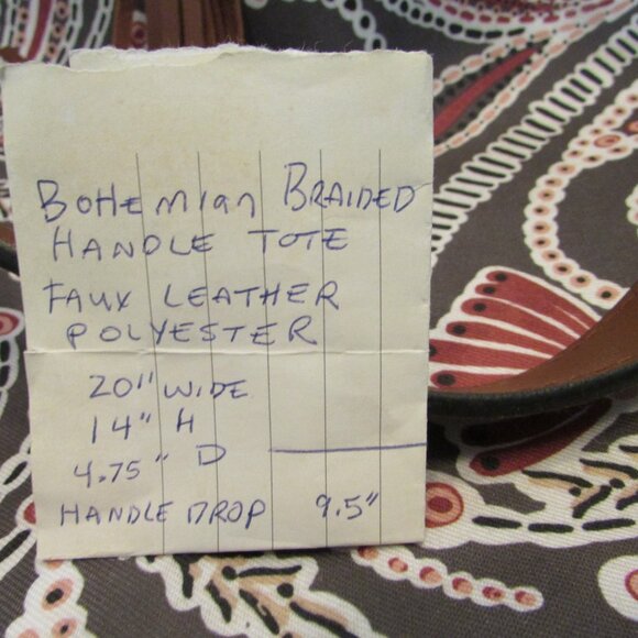 Bohemian Braided Handle Tote Bag Brown, Burgundy Faux Leather/Polyester - Picture 10 of 10